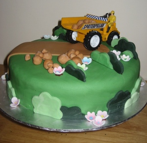 Digger Birthday Cake - maderia with fondant